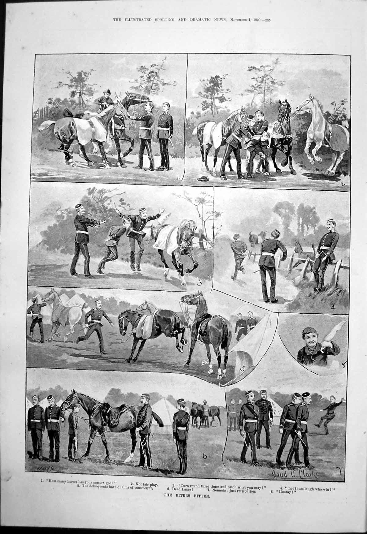 Old Antique Print Biters Bitten Maud Clarke Horses Siers Trying Race 1890 19th