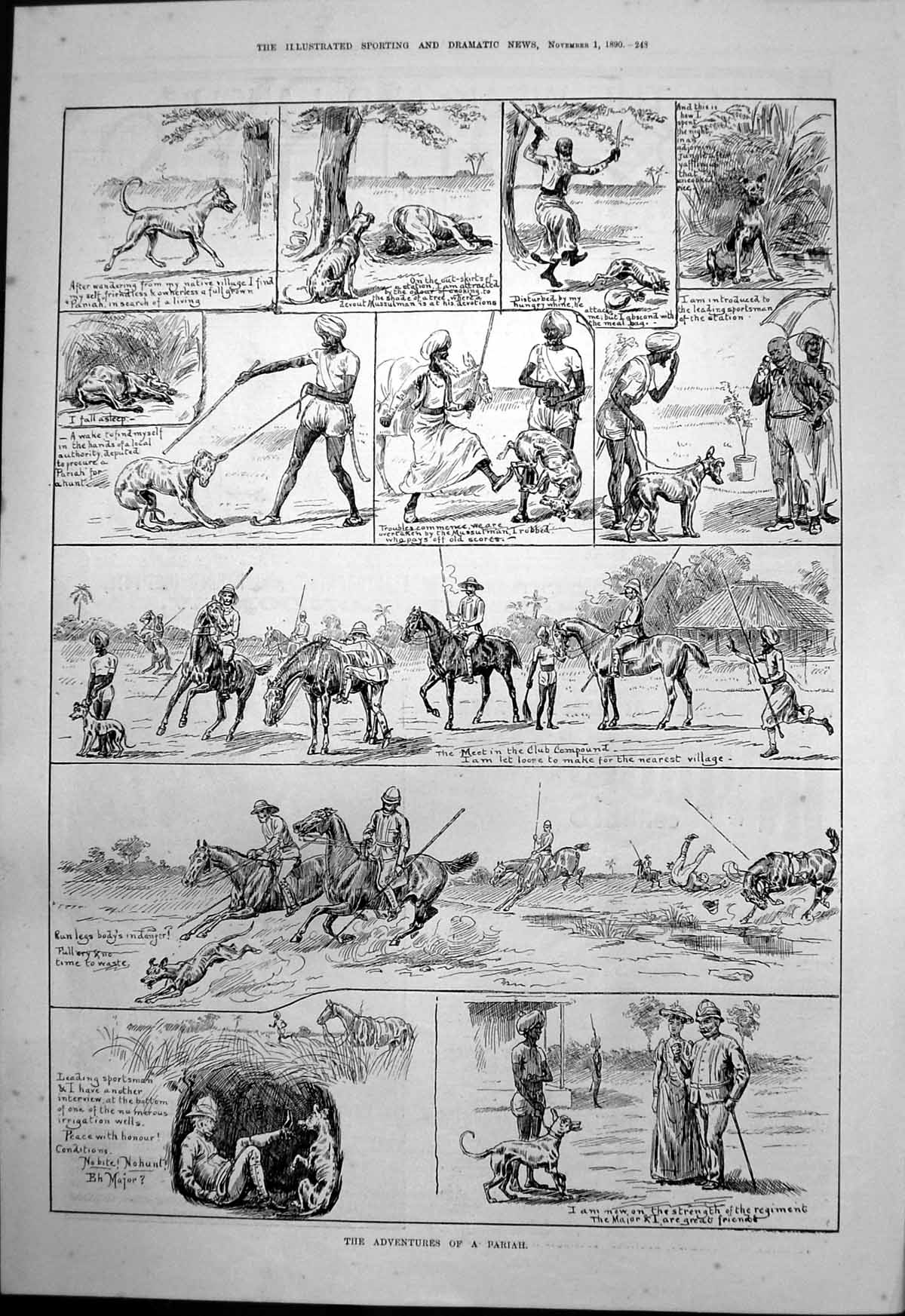 Antique Old Print Adventures Pariah Introduced Sportsman Friend Major 1890 19th