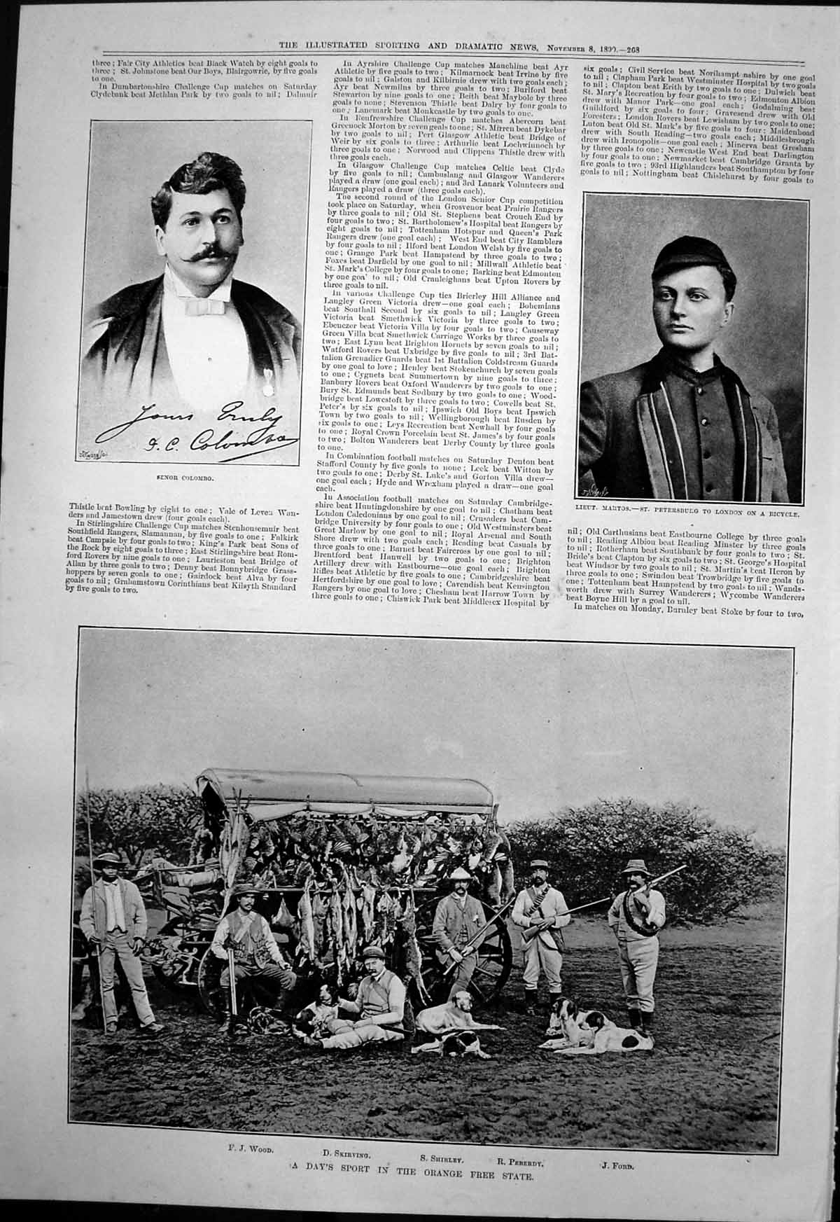 Antique Print Days Sport Orange Free State Senor Colombo Lieut Martos 1890 19th