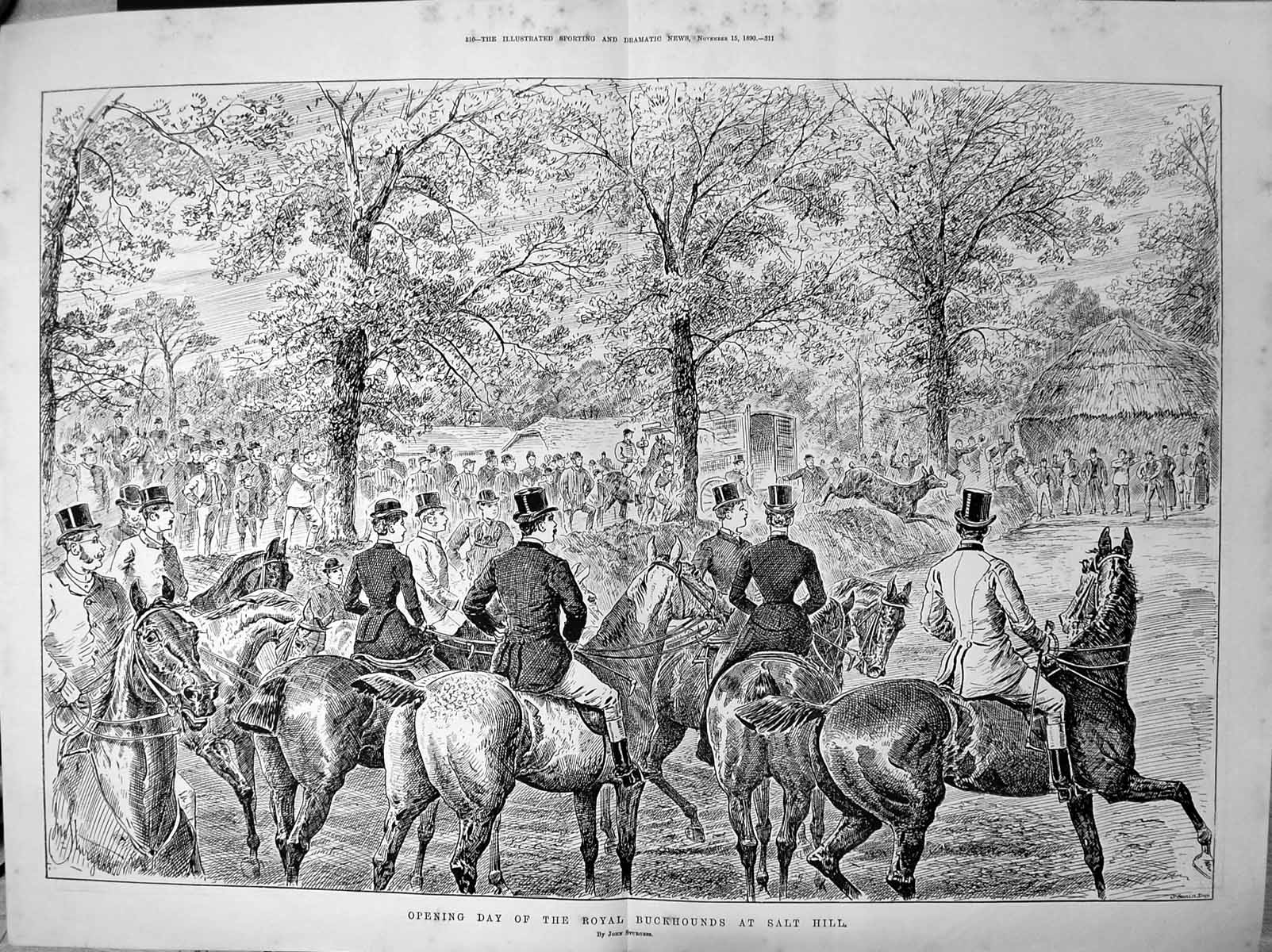 Old Antique Print Opening Day Royal Buckhounds Salt Hill J Sturgess 1890 19th