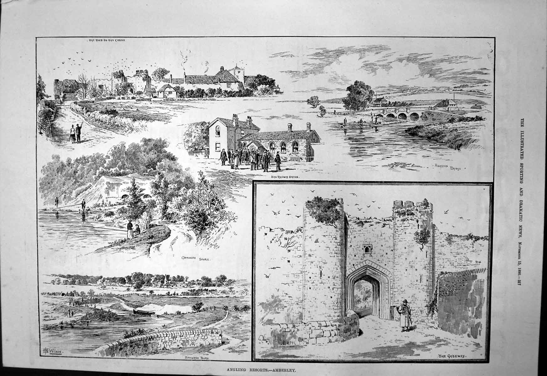 Antique Print Angling Resorts Amberley Captious Critc Sunlight Shadow 1890 19th