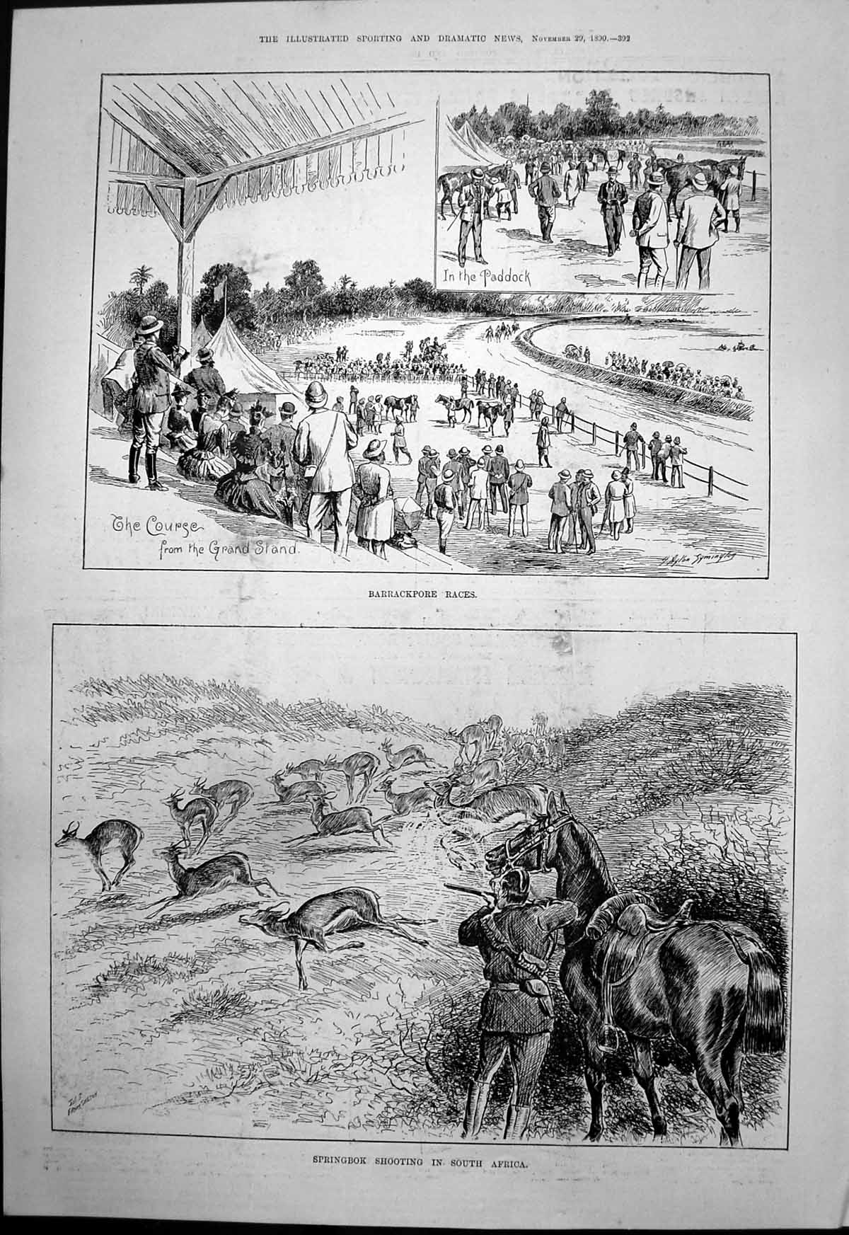 Old Antique Print Barrackpore Races Springbok Shooting South Africa 1890 19th
