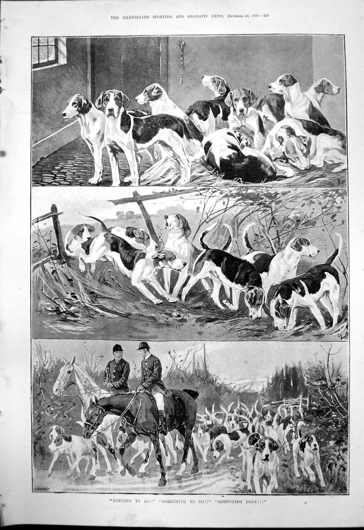 Old Print Nothing To Do Something To Do Something Done Horses Hounds 1890 19th