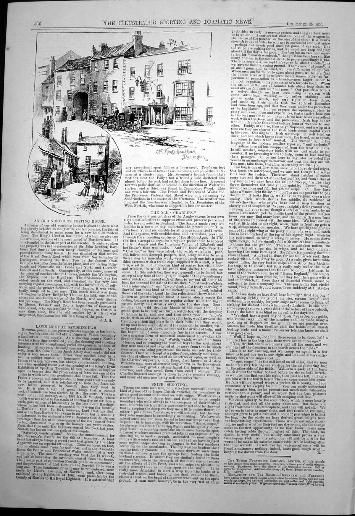 Antique Old Print Kings Head Hotel Darlington Ion Burlesque Cambridge 1890 19th