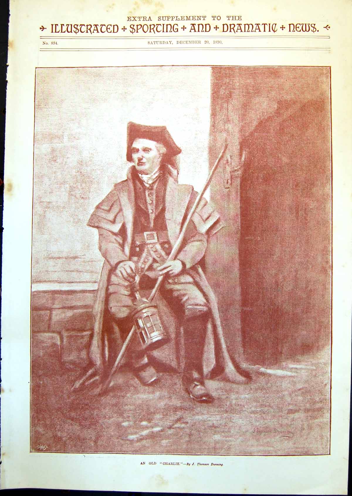 Old Antique Print An Charlie J Thomson Dunning Man Uniform Lantern 1890 19th
