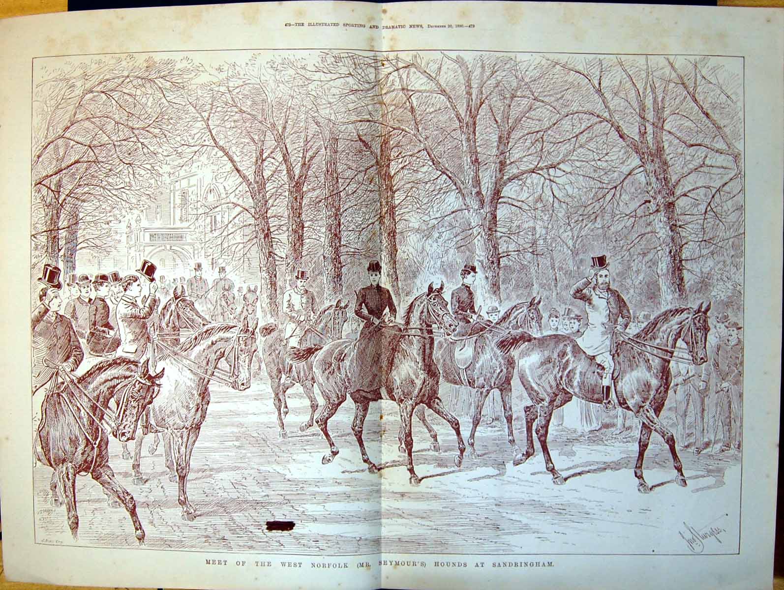 Old Meet West Norfolk Mr Seymours'S Hounds Sandringham Sturgess 1890 Victorian