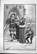 Old Antique Print On Guard Rudolf Blind Castle Snow Man Woman Joker 1890 19th