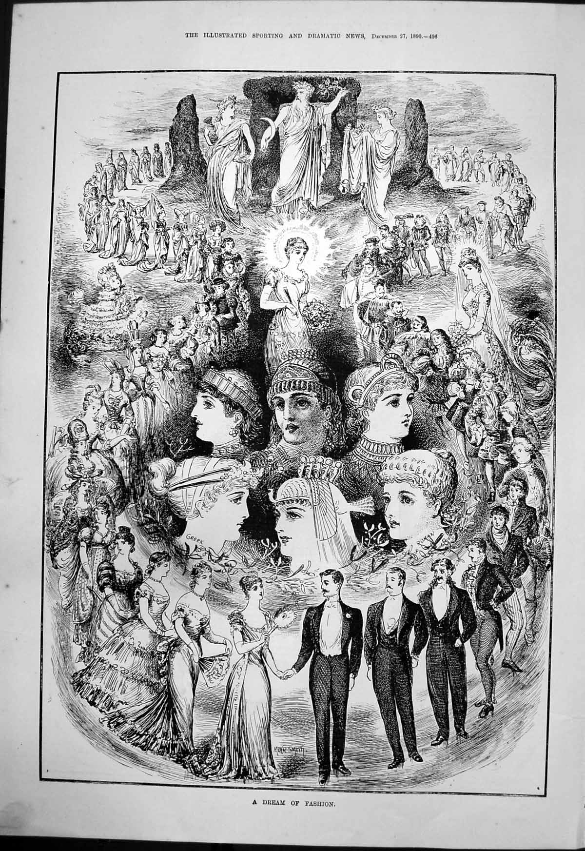 Old Antique Print Dream Fashion M Smith Present Greek Roman Fashions 1890 19th