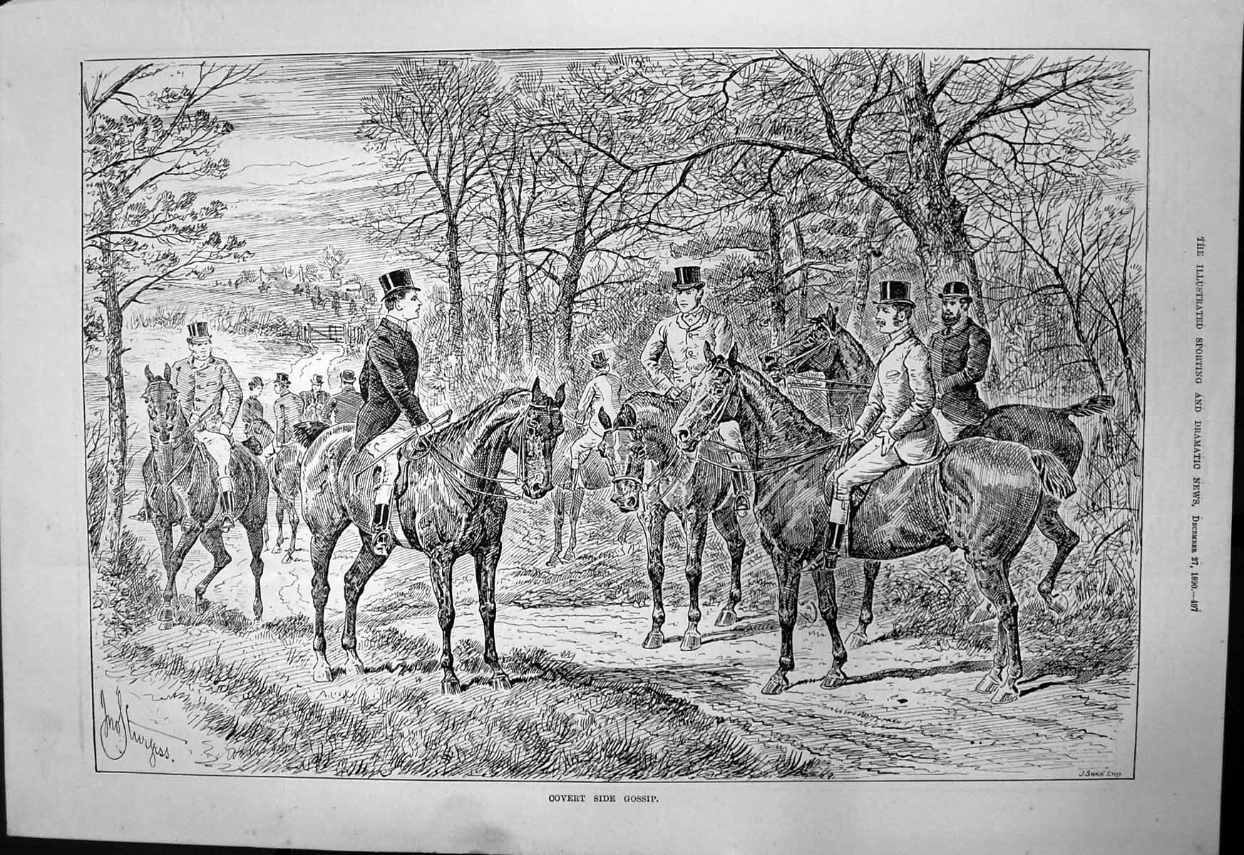 Old Covert Side Gossip J Sturgess Group Hunters Horses Stop Chat 1890 Victorian