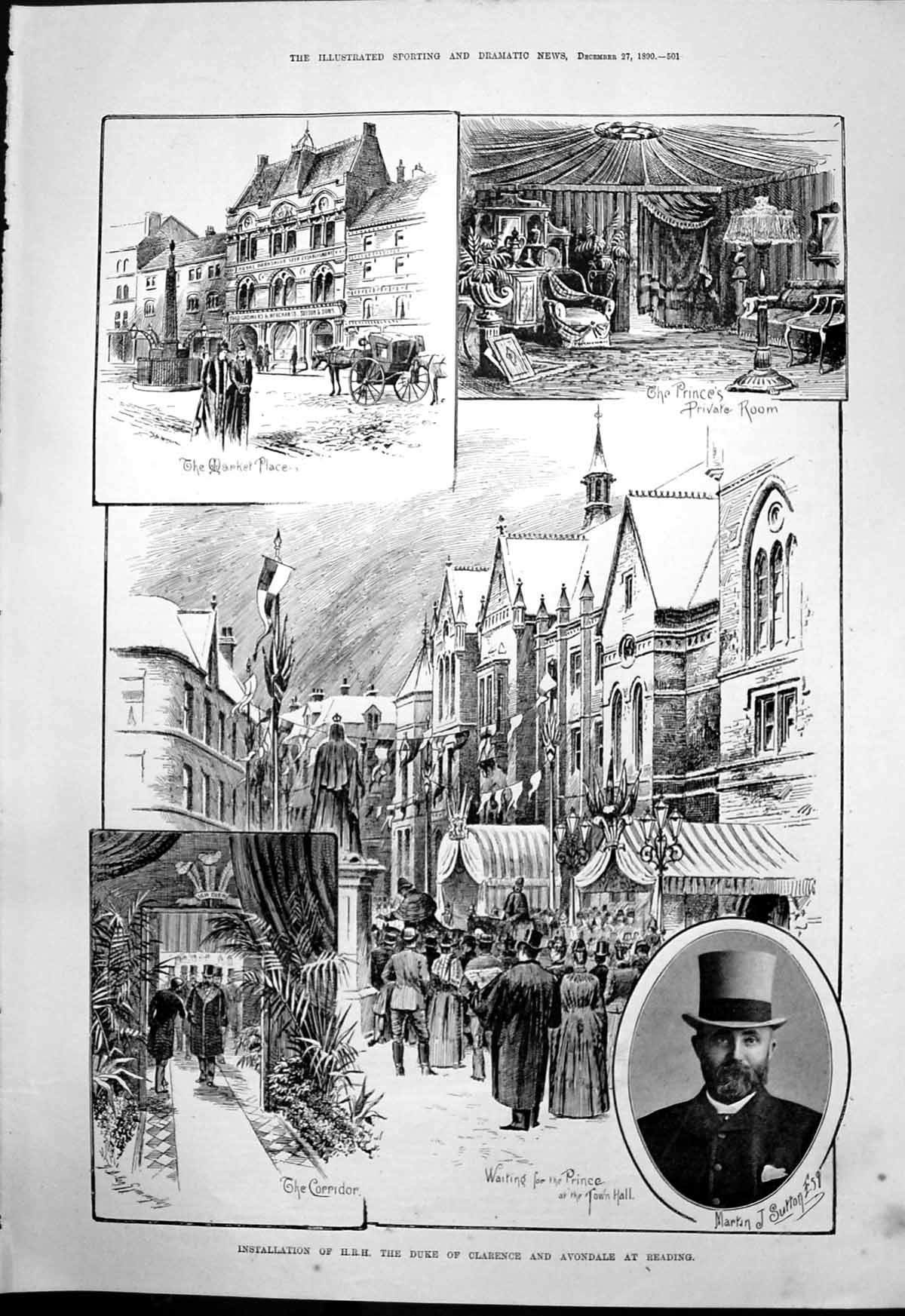 Old Print Installation H R H Duke Clarence Avondale Reading M Sutton 1890 19th
