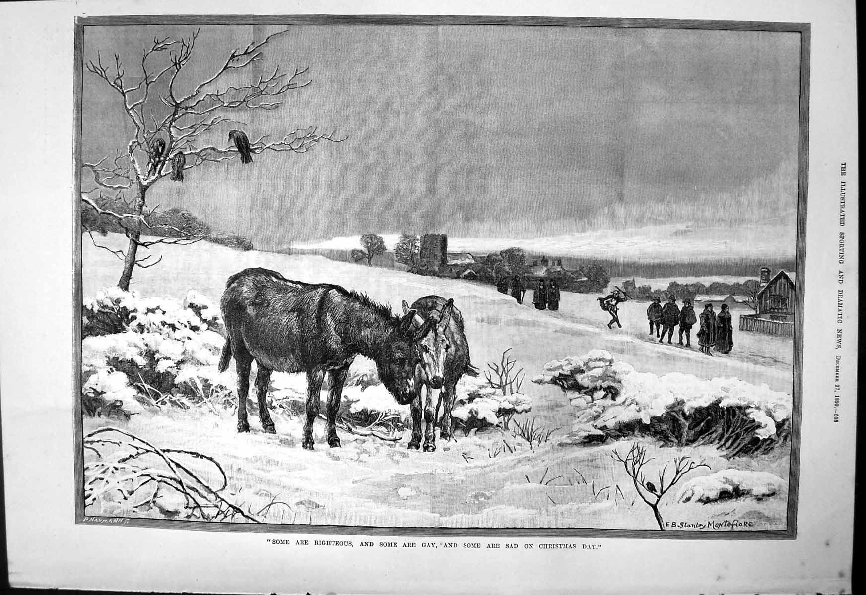 Old Print Sad Christmas Day Montefiore Donkeys She Stoops To Conquer 1890 19th