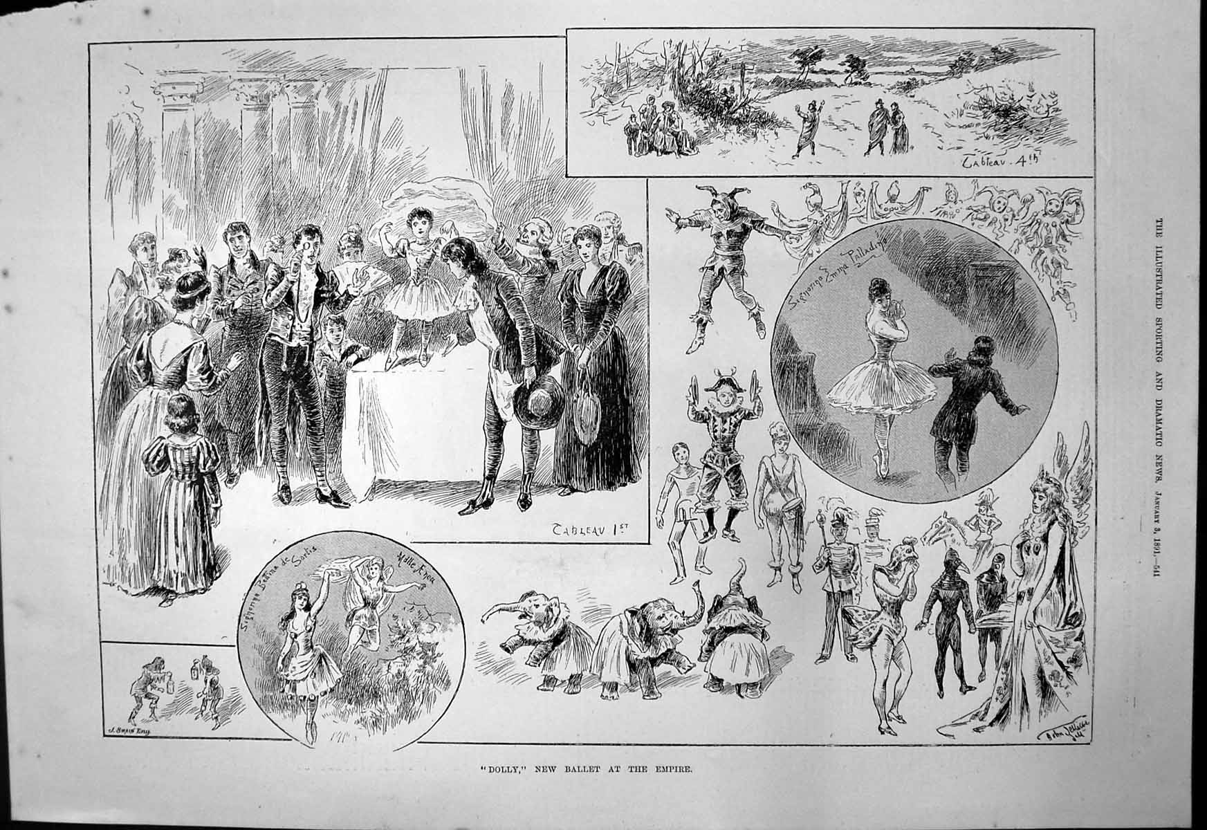 Antique Print Dolly New Ballet Empire Sindbad Edinburgh Theatre Royal 1891 19th