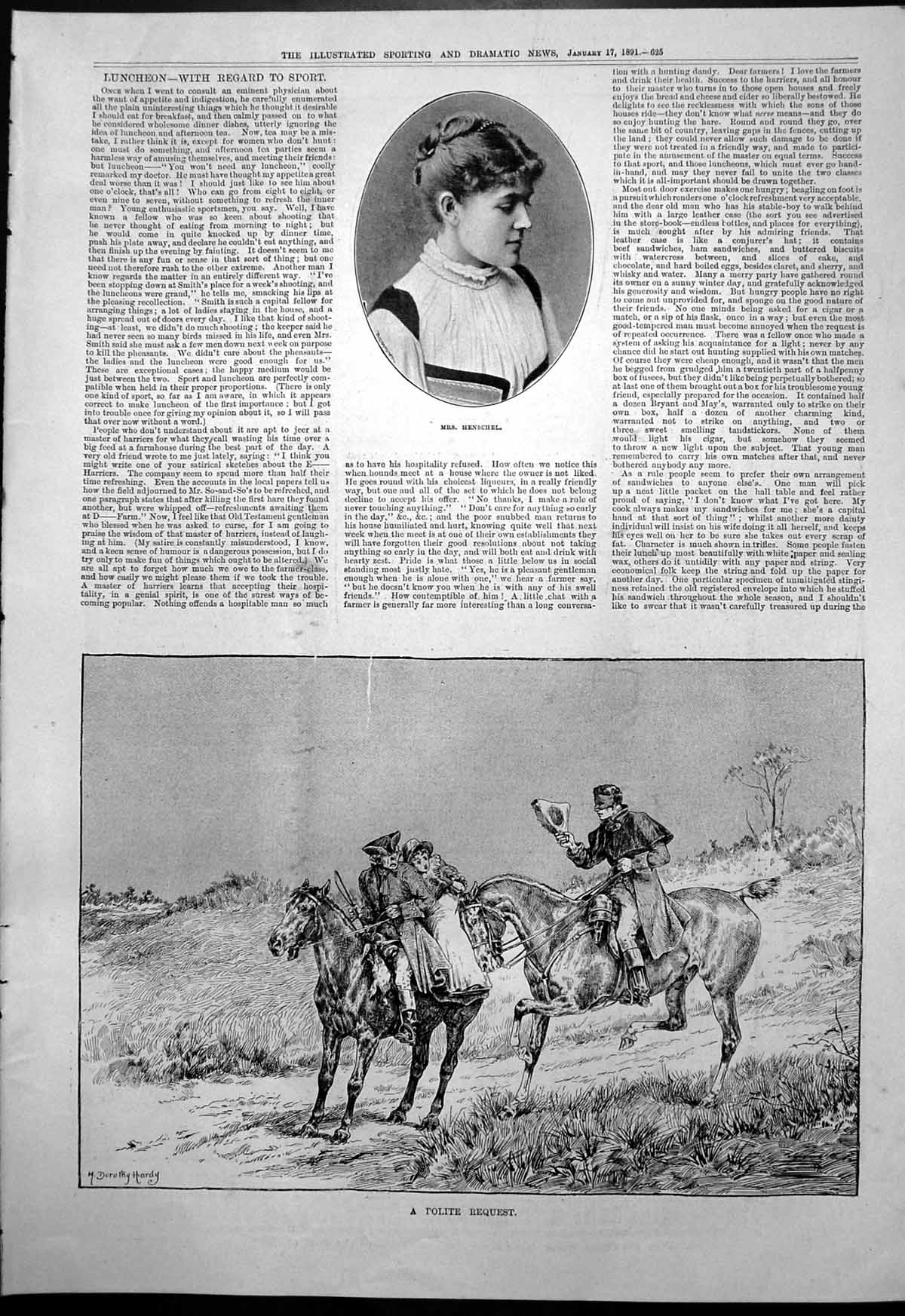 Antique Old Print Mrs Henschel Polite Request Barthe Marx Toboganning 1891 19th