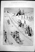 Old Antique Print Tobogganing Montreal Families Enjoying Snow Sports 1891 19th