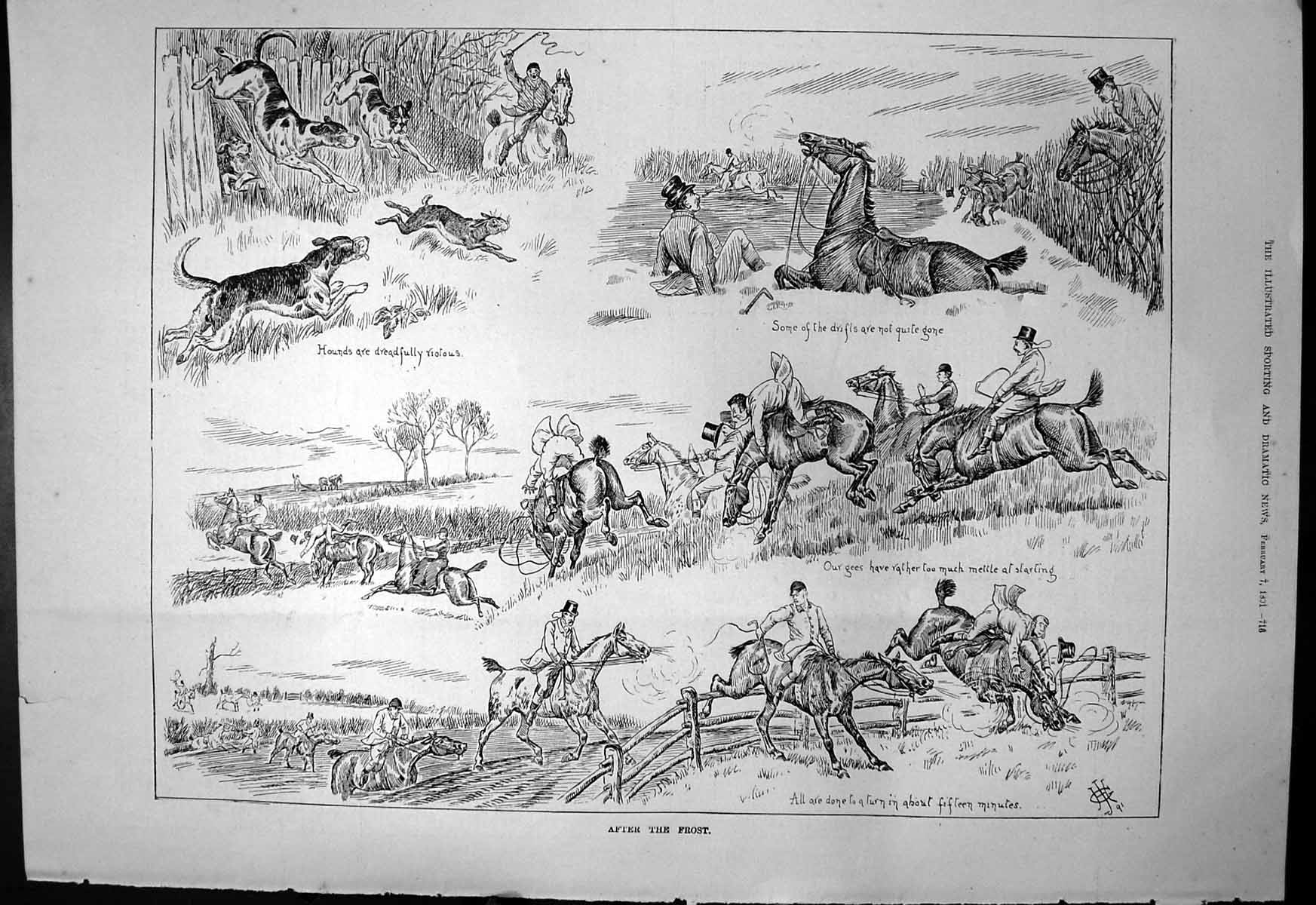 Old After The Frost Hounds Riotous Drifts Snow Remain Horses Fence 18 Victorian