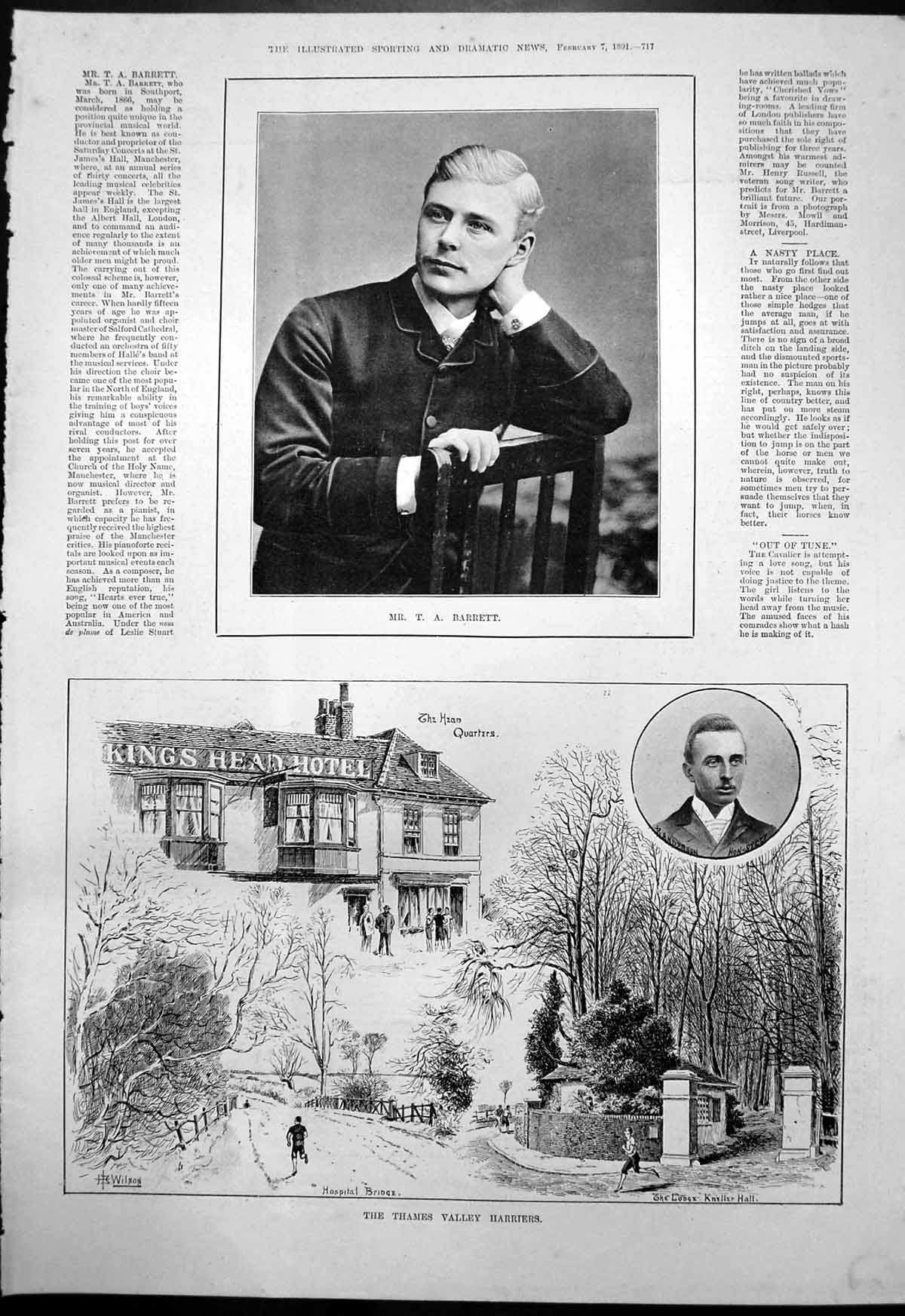 Old Print Mr T A Barrett Thames Valley Harriers Hospital Bridge H Q 1891 19th