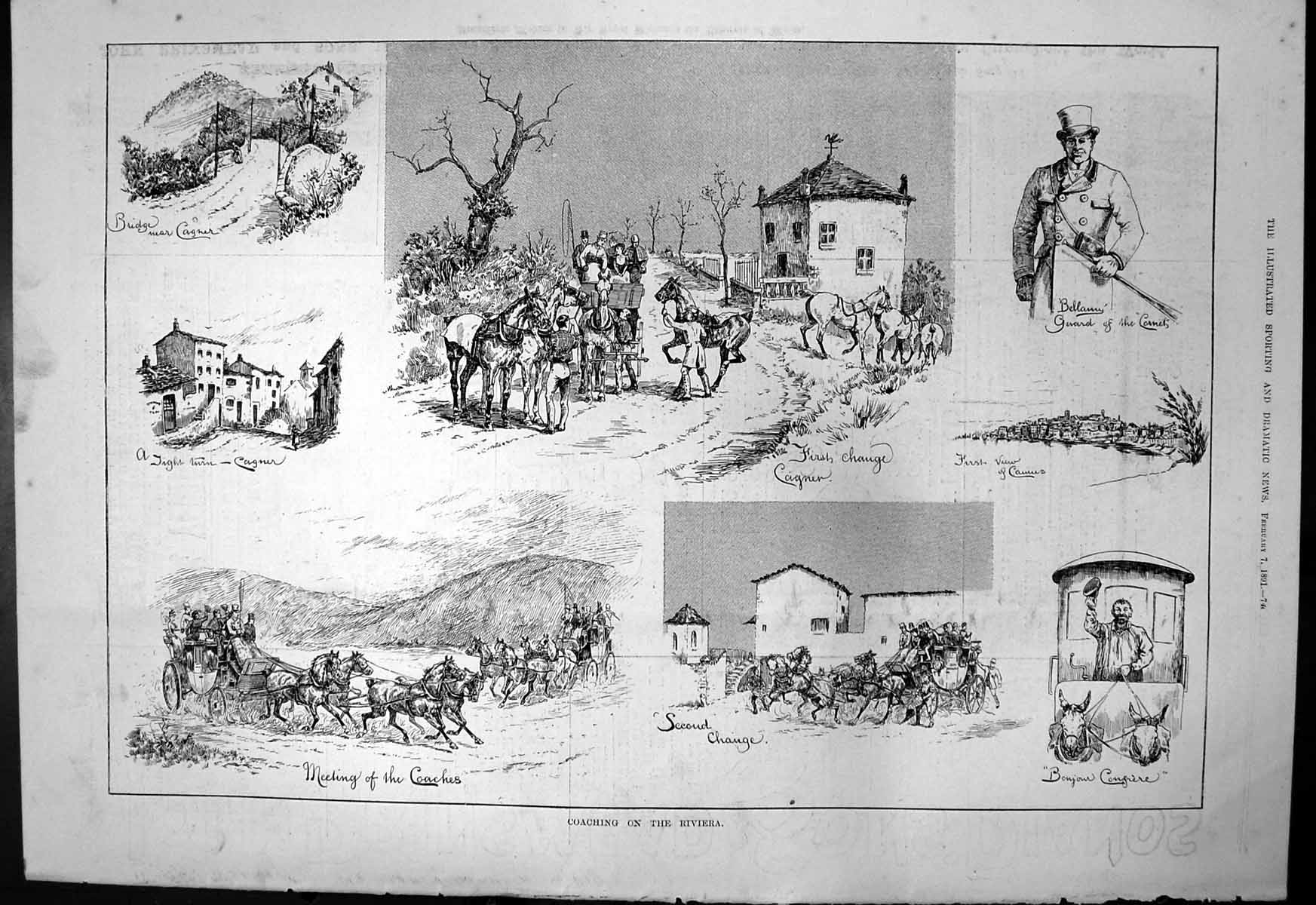 Old Coaching On Riviera Bridge First Change Cagner Second Change 1891 Victorian