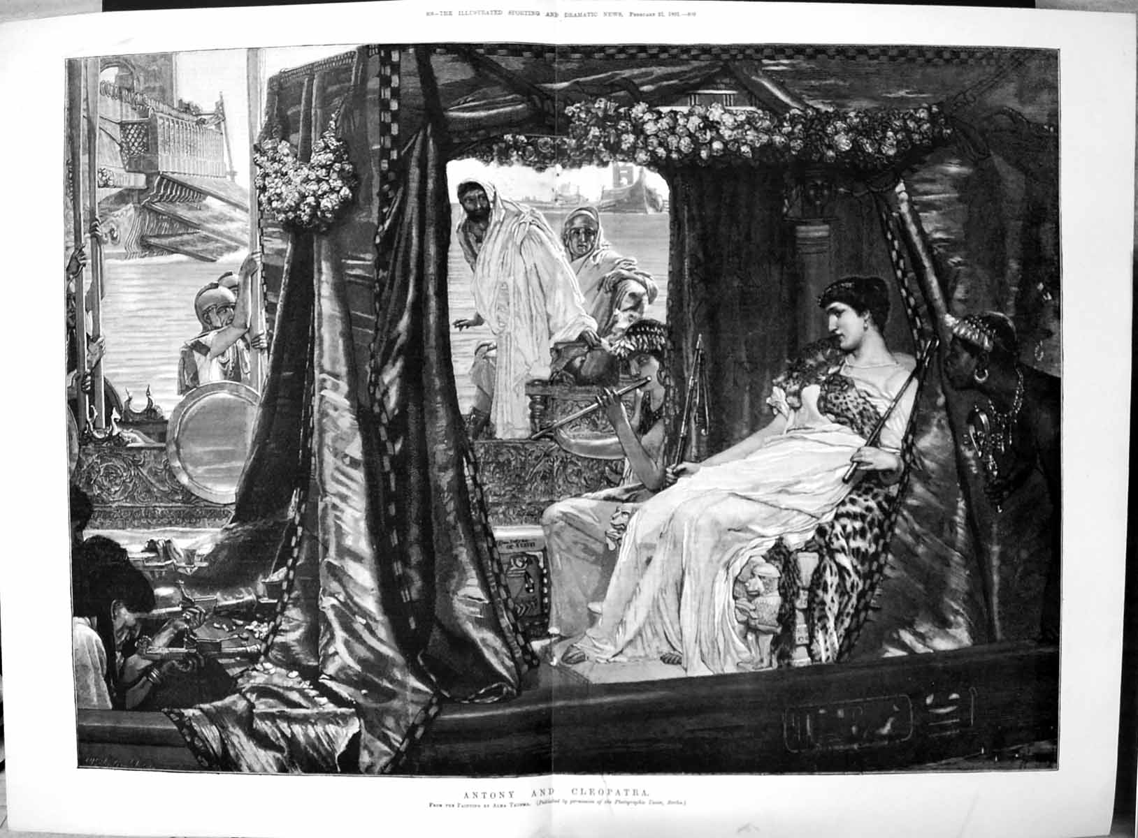 Original Old Antique Print Antony And Cleopatra From Painting Alma Tadema 1891
