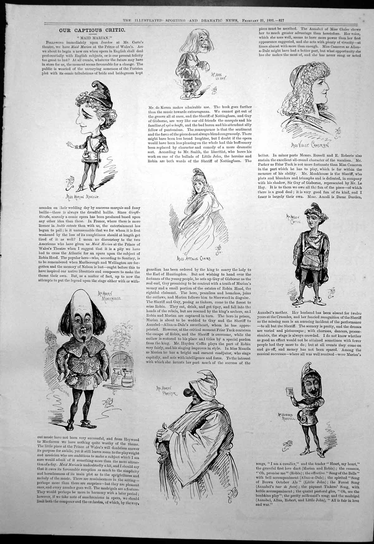 Old Captious Critic Maid Marion Harry Monkhouse Miss Attalie Claire 19th