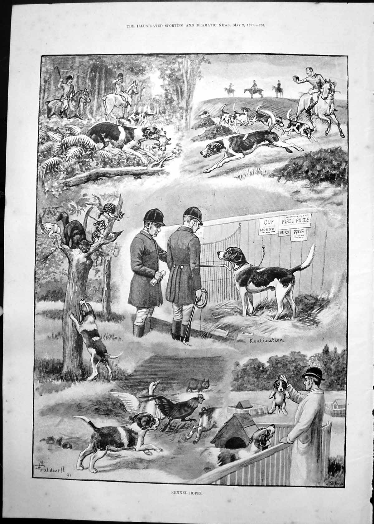 Old Kennel Hopes Caldwell Dogs Rabbit Cat Tree Chasing Duck Hen 1891 Victorian
