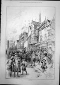 Old Print Captured J Swain Scene Town Man Tied Up Horseback Children 1891 19th