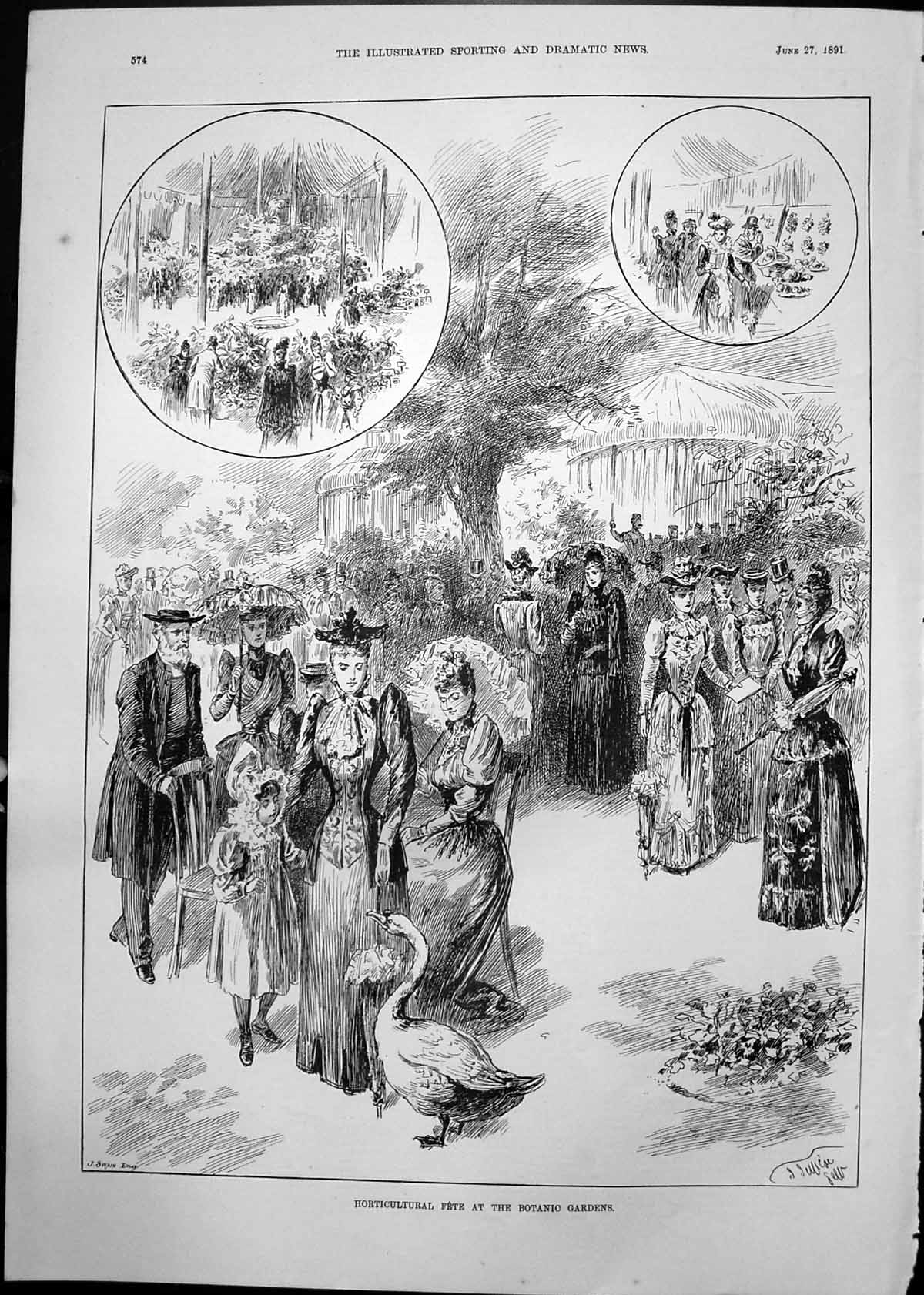 Old Horticultural Fete Botanic Gardens J Swain Ladies Parasols Duck