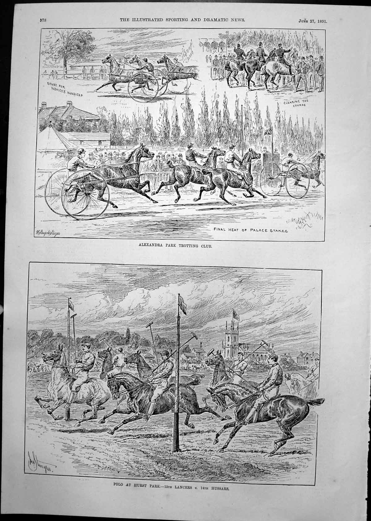 Old Alexandra Park Trotting Club Polo Hurst Park Lancers Hussars 1891 Victorian
