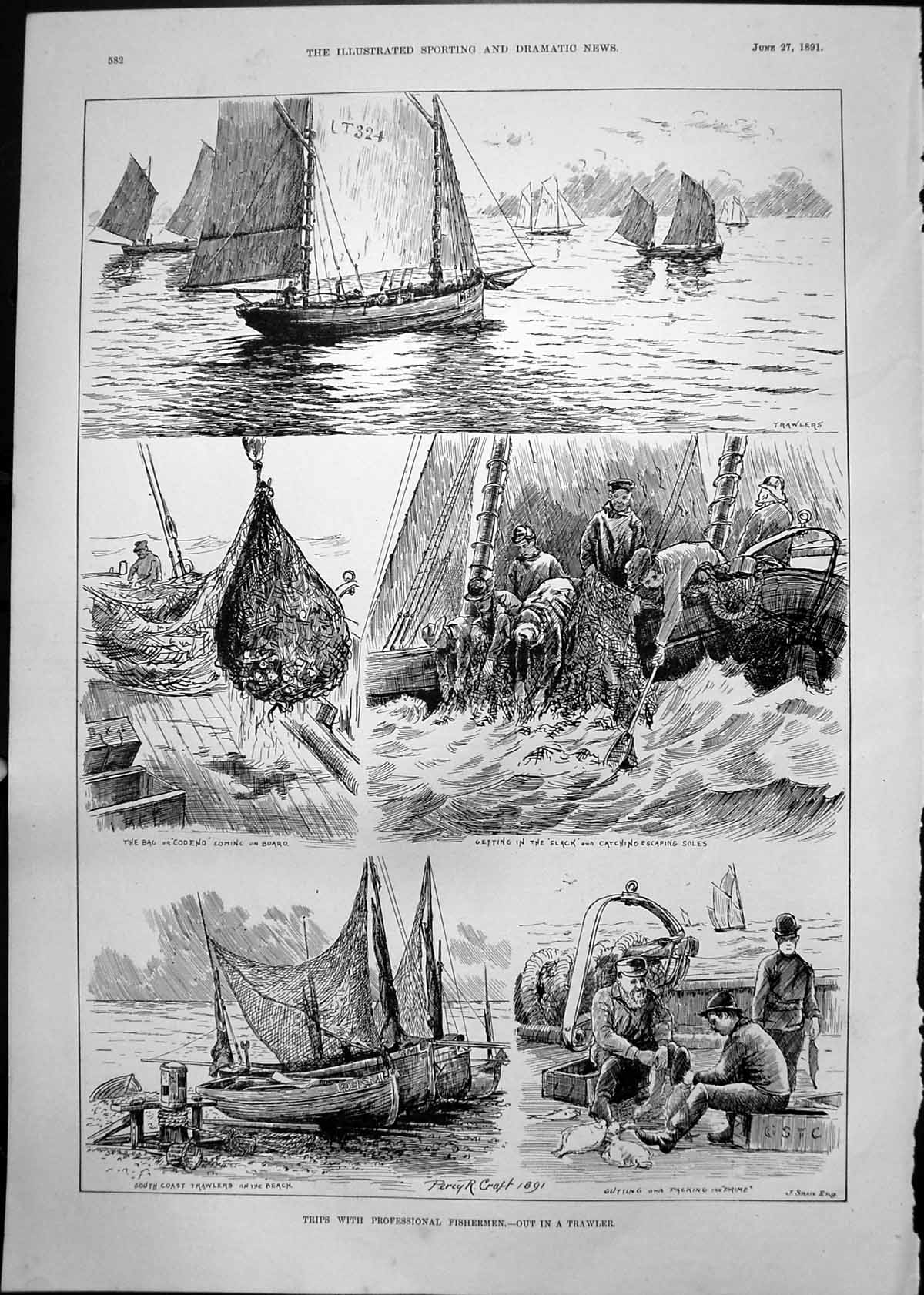 Old Trips Pressional Fishermen Out Trawler Gutting Packing Catch 1891 Victorian
