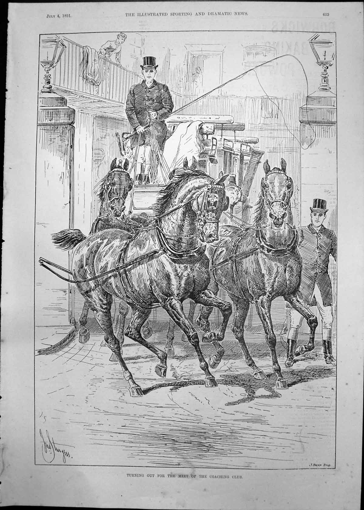Old Print Turning Out Meet Coaching Club Horses Carriage J Sturgess 1891 19th