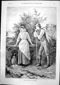 Old Print Make Hay While Sun Shines G Edwards Worker Chatting Woman 1891 19th