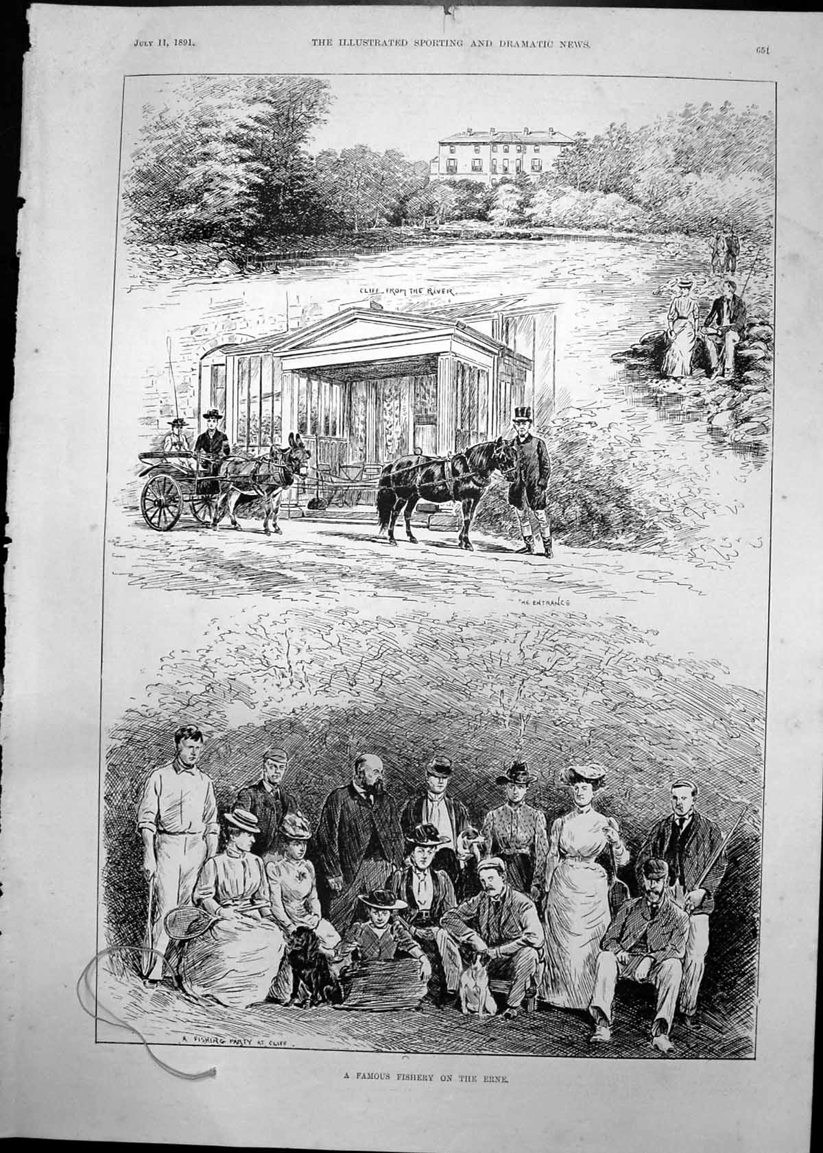 Old Famous Fishery Erne Fishing Party Cliff From River Entrance 1891 Victorian