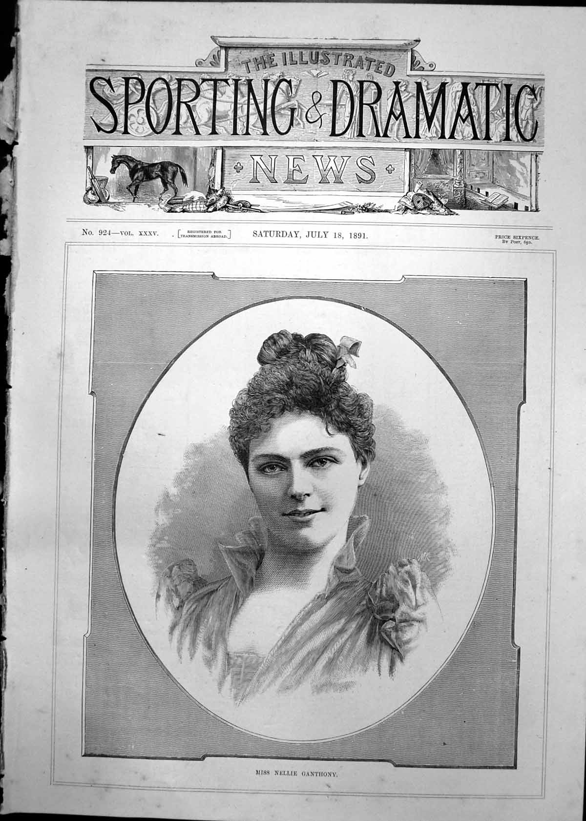 Old Portrait Miss Nellie Ganthony Young Woman Curly Hair Ribbon 1891 Victorian