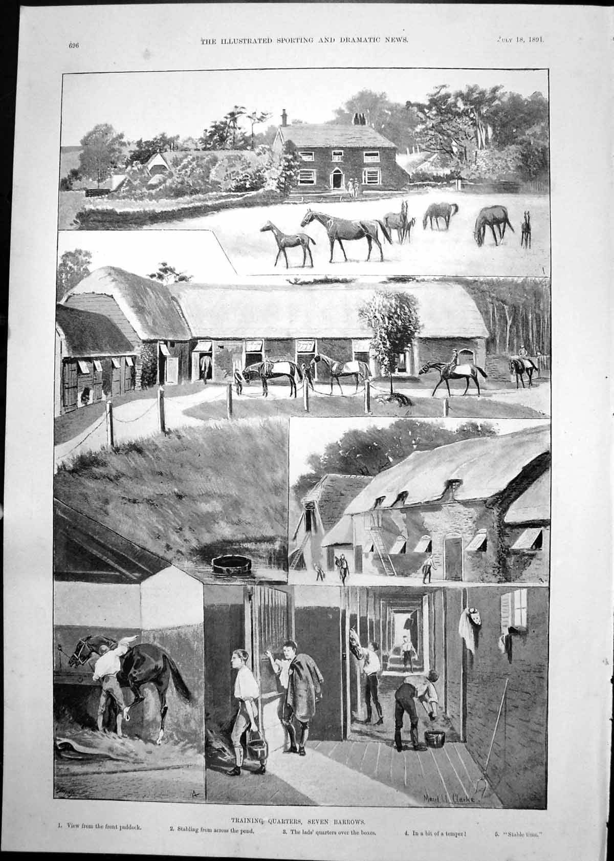 Old Print Training Quarters Seven Barrows German Emperor Crystal Pal 1891 19th