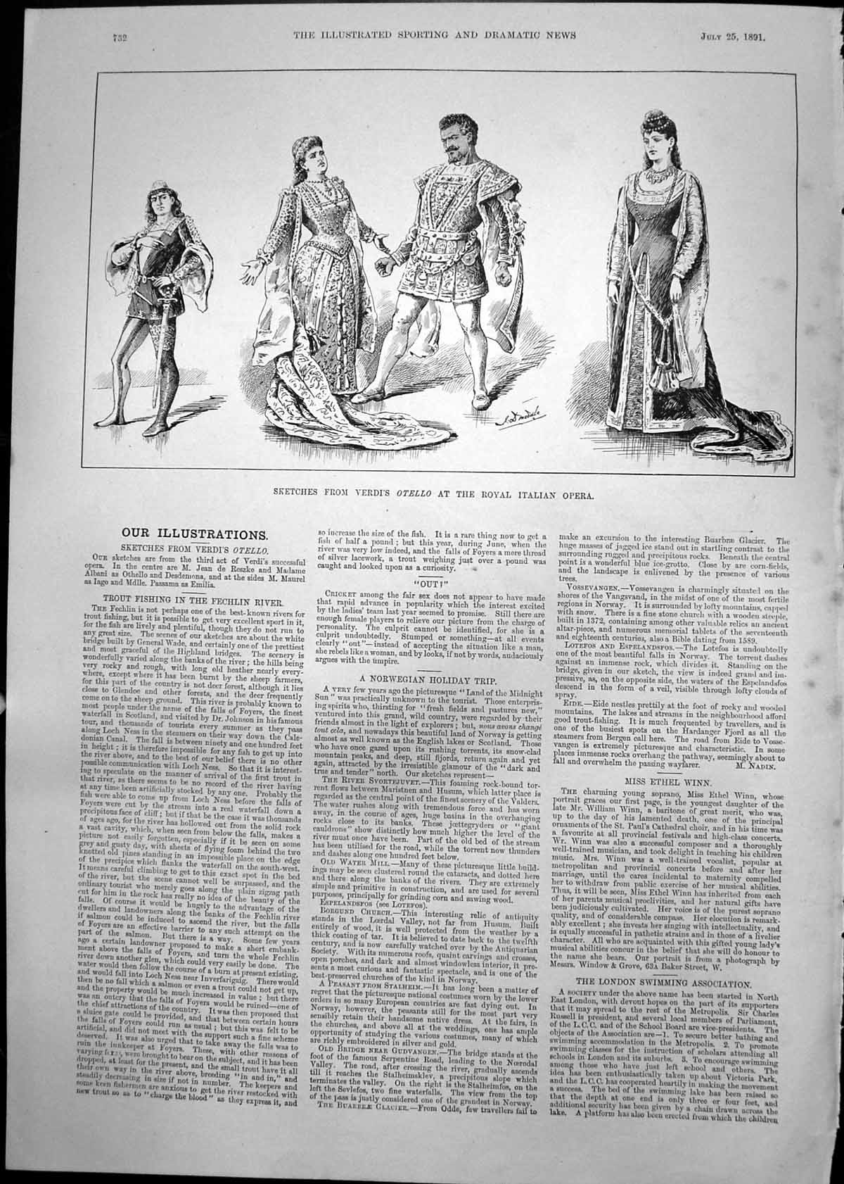 Original Old Antique Print Sketches Verdis Otello Royal Italian Opera 1891 19th
