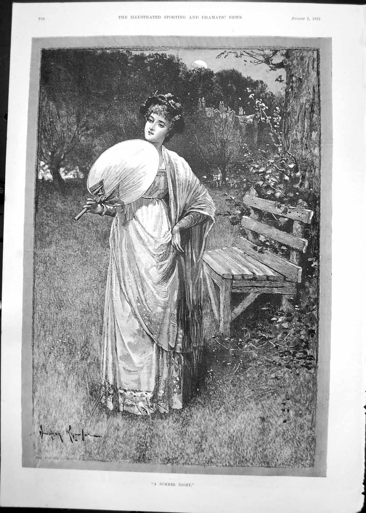 Old Summer Night D Knowles Lady Fan Dianas Diary Ladies Dresses 1891 Victorian