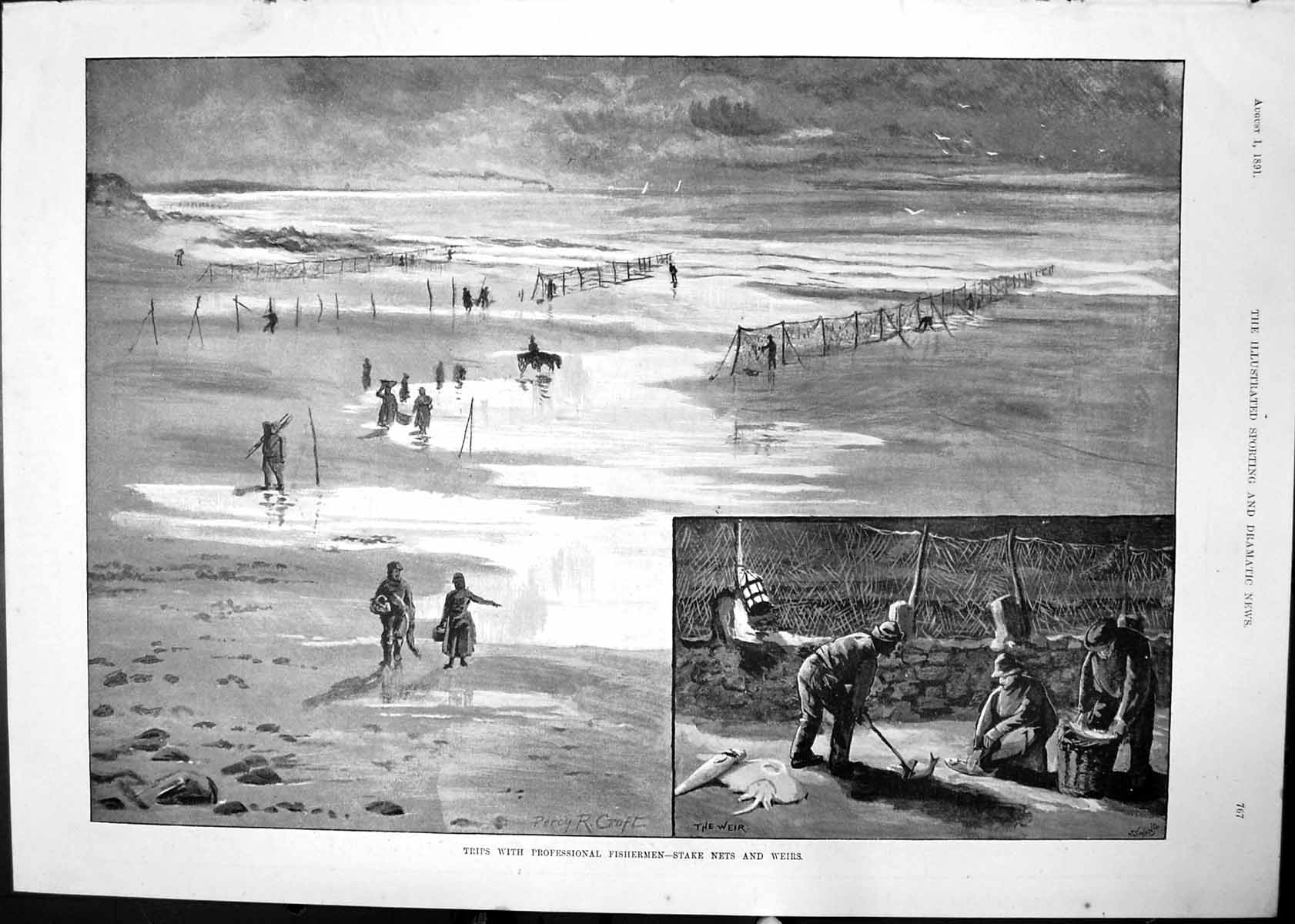 Old Fishermen Stake Nets Weirs Long Distance Swimming Start Kew 1891 Victorian