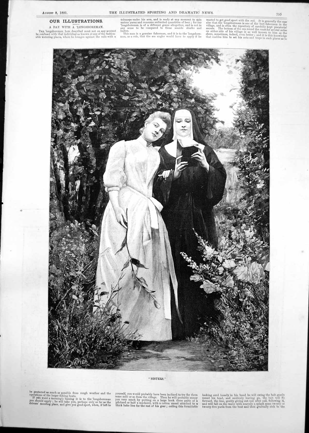 Old Print Sisters Nun Garden Highland Agricultural Show Sheep Cattle 1891 19th