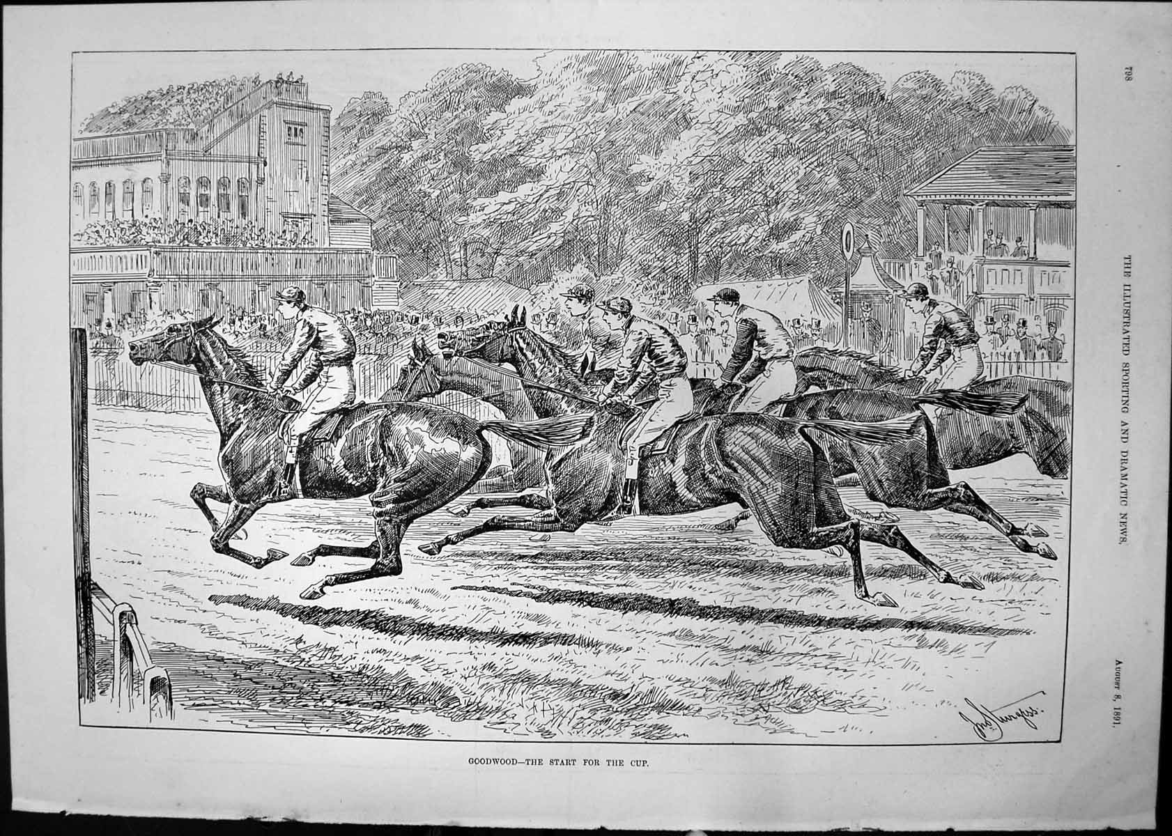Old Print Goodwood Start Cup Josiah Semouse African Punting Sunbury 1891 19th