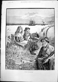 Antique Print Waiting For Boats Davidson Knowles Man TelescopeGirls 1891