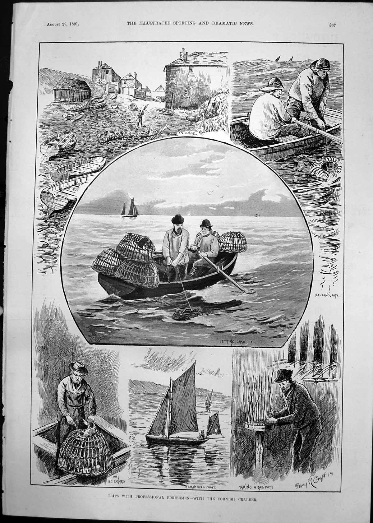 Old Trips Pressional Fishermen Cornish Crabber P Craft Crab Pots 1891 Victorian
