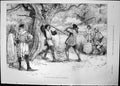 Antique Old Print English Sports Bout Quarter Staff Men Poles Onlookers 1891