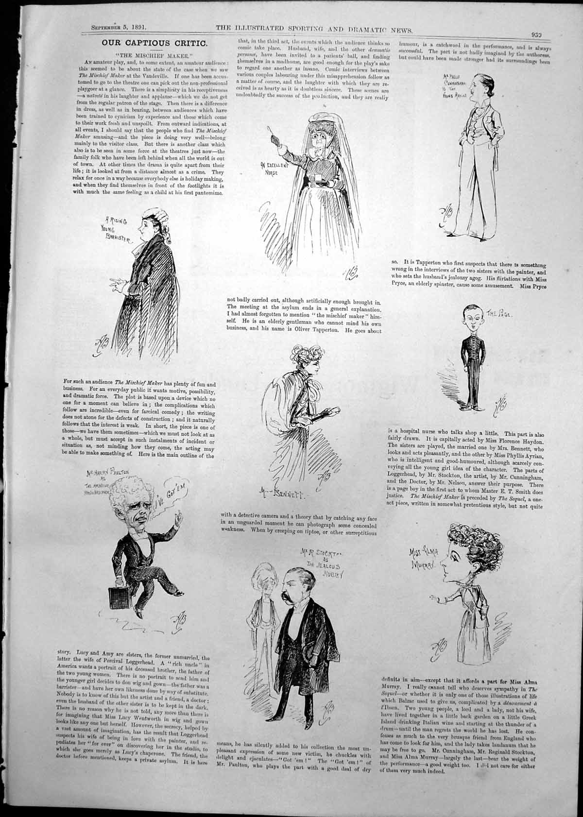 Old Print Captious Critic Mischief Maker Barrister Nurse Artist Page 1891 19th
