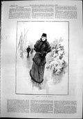 Old Antique Print Skating Out Crowd Napier Lady Fur Hat Skating Lake 1892 19th