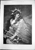 Antique Old Print Lurlei Young Woman Long Hair Playing String Instrument 1892