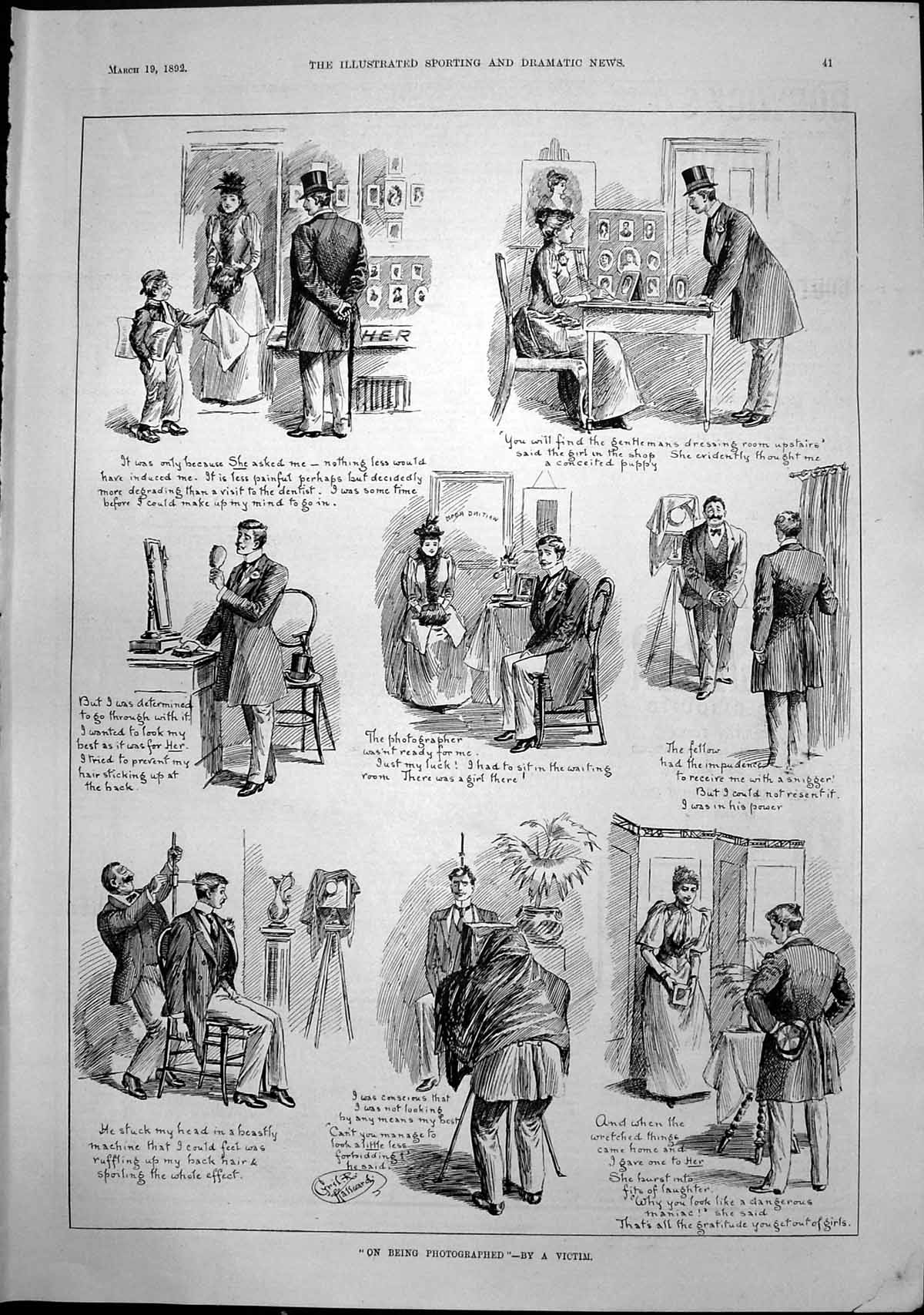 Antique Print On Being Photographed By Victim Look Best Lady Rejected 1892 19th