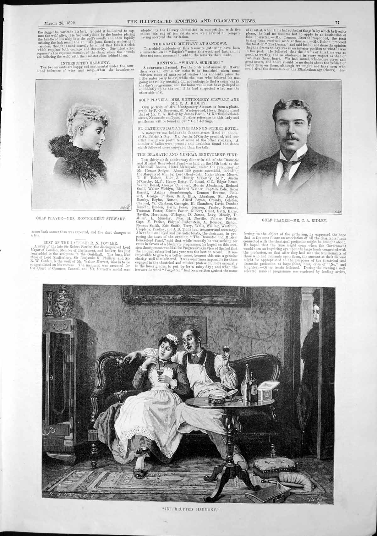 Antique Print Golf Players Mrs Montgomery Stewart C Ridley Henry Howe 1892 19th