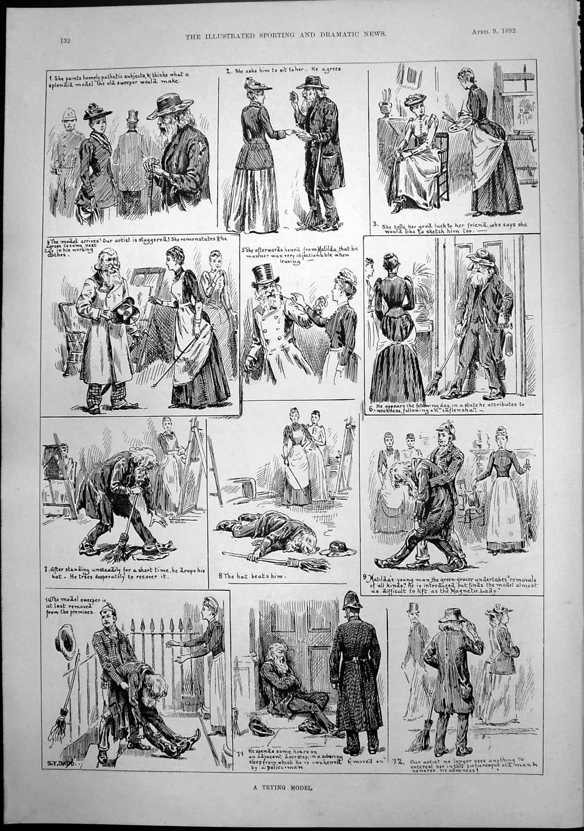 Original Old Antique Print Trying Model Asks Sweeper Had To Be Removed 1892