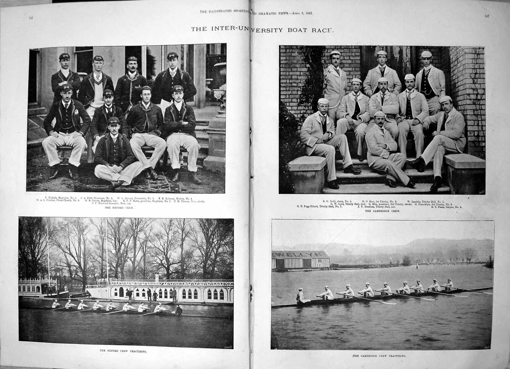 Old Inter University Boat Race Oxford Cambridge Crews Practising 1892 Victorian