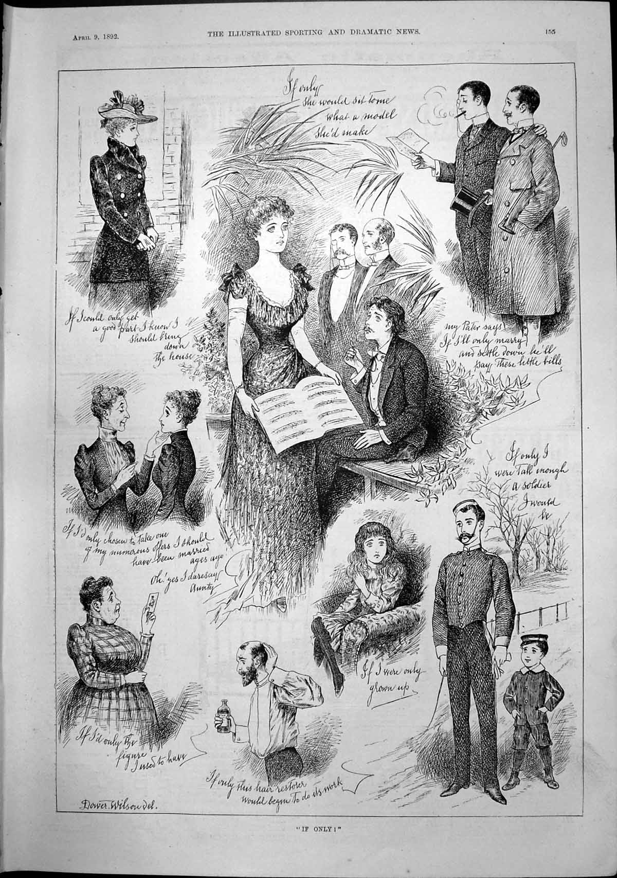 Old Print If Only Dower Wilson Sketches Grown Up Tall Enough Figure 1892 19th