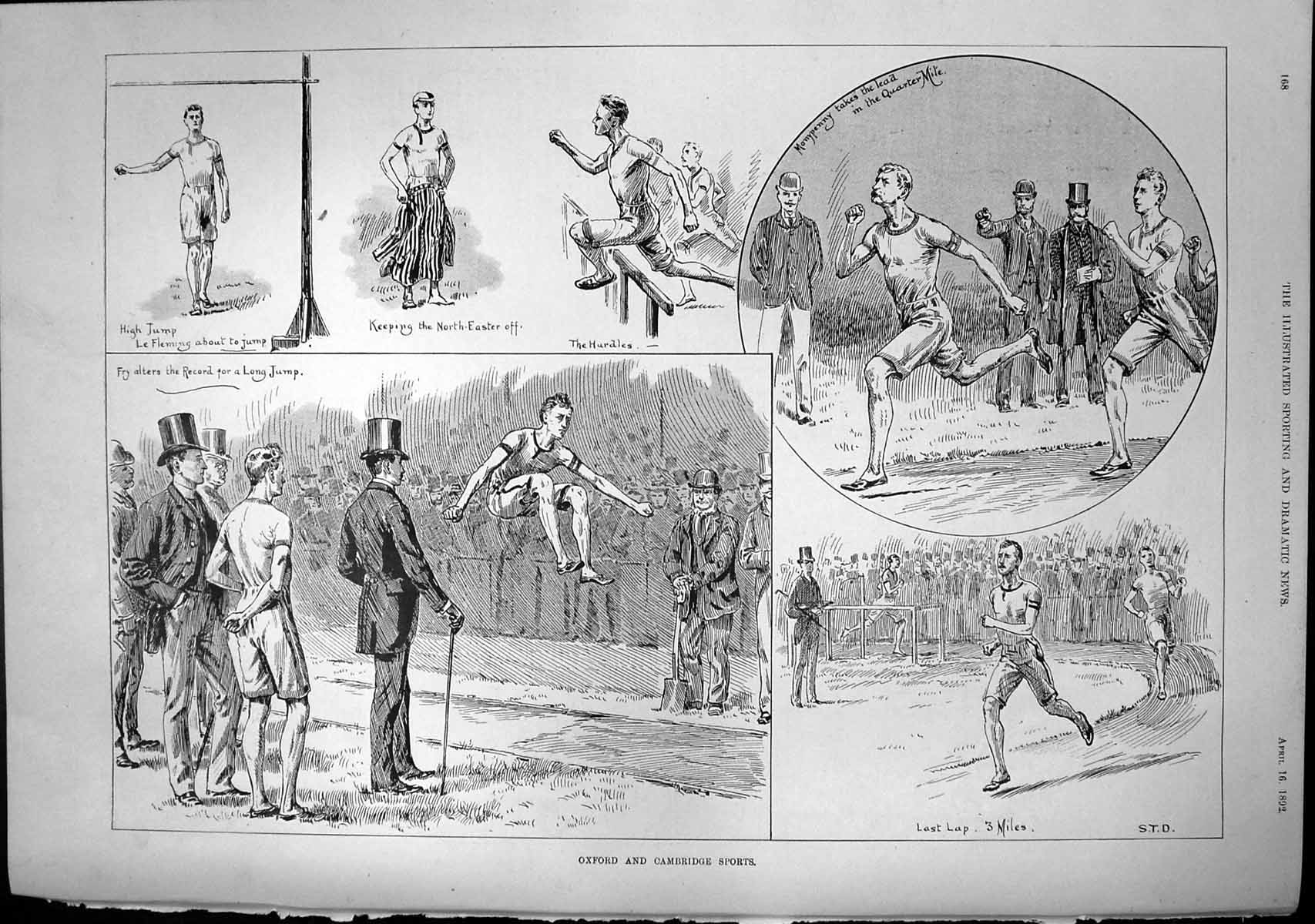 Old Oxford Cambridge Sports Hurdles High Long Jump Quarter Mile 1892 Victorian